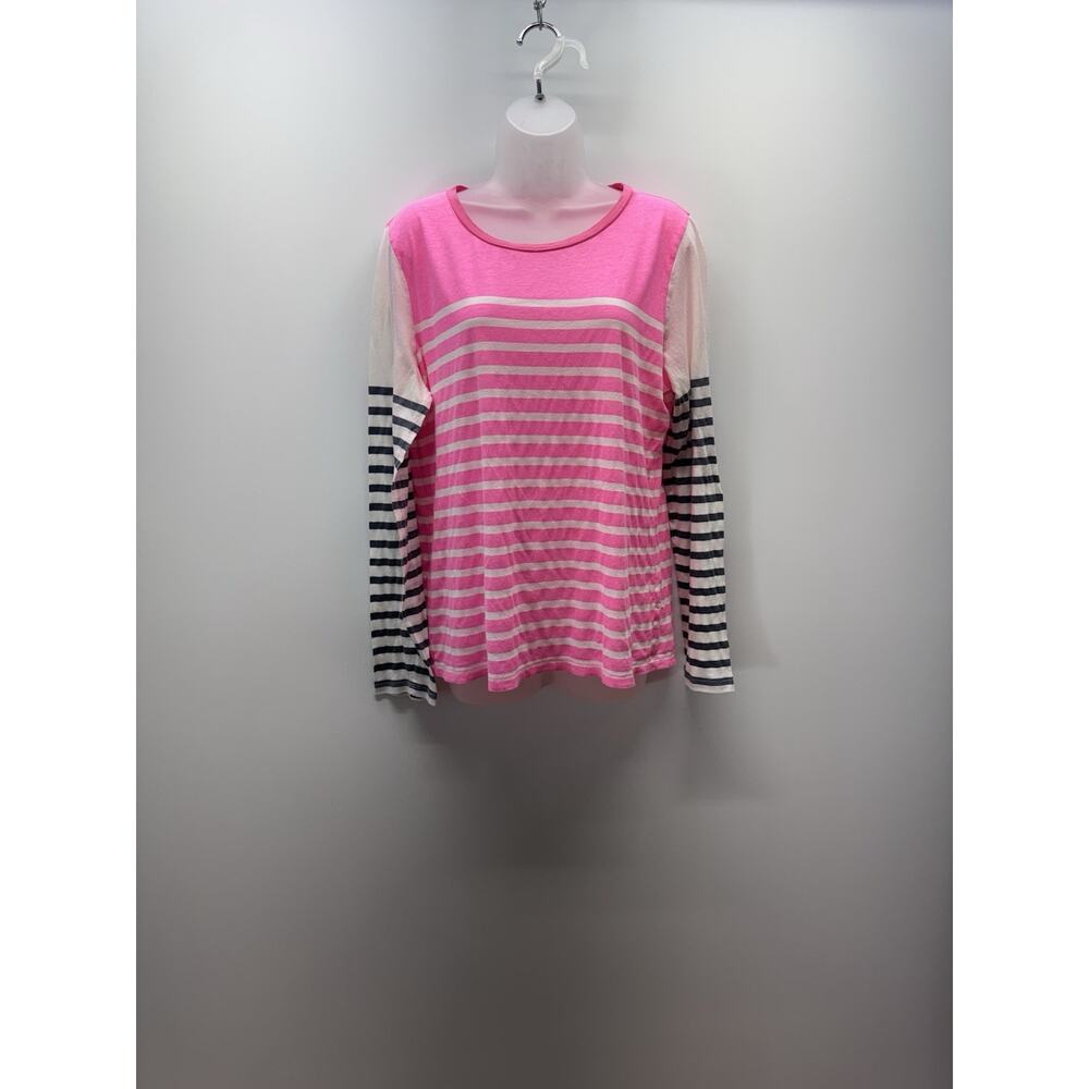 J. Crew Printed Colorblock Striped Top Pink White Blue Women’s Size XL